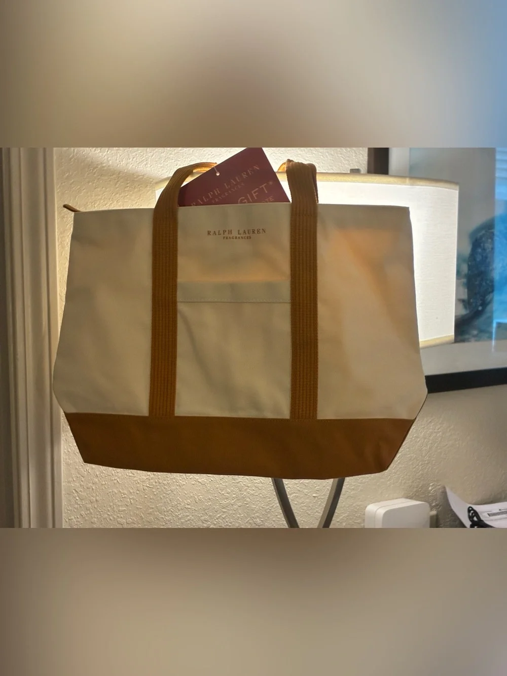 Ralph Lauren FragCream and Brown Canvas Tote